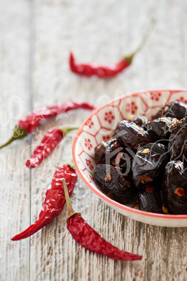 Dried Black Olives and Chilis